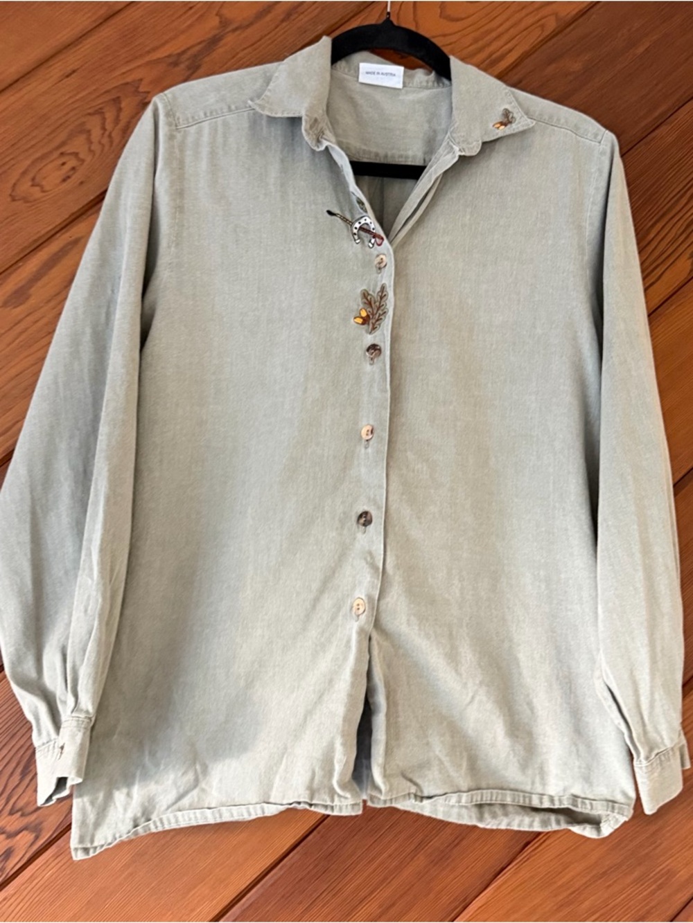 FUCHS Trachtenmoden Austria Women's 38 M Sage Cotton Embroidered Alpine Shirt